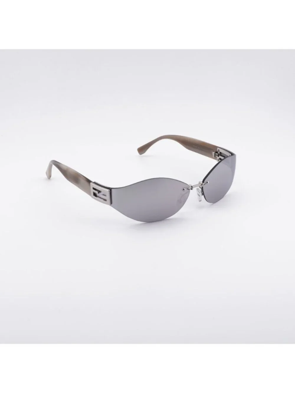 Fendi FE40159U 16C Sunglasses Silver Rimless Geometric Frame, Mirror Lenses